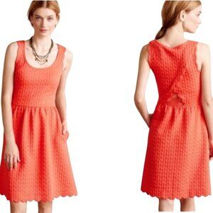 Anthropologie Maeve Poppy Caye Scalloped Orange Sleeveless Pockets Dress Size M